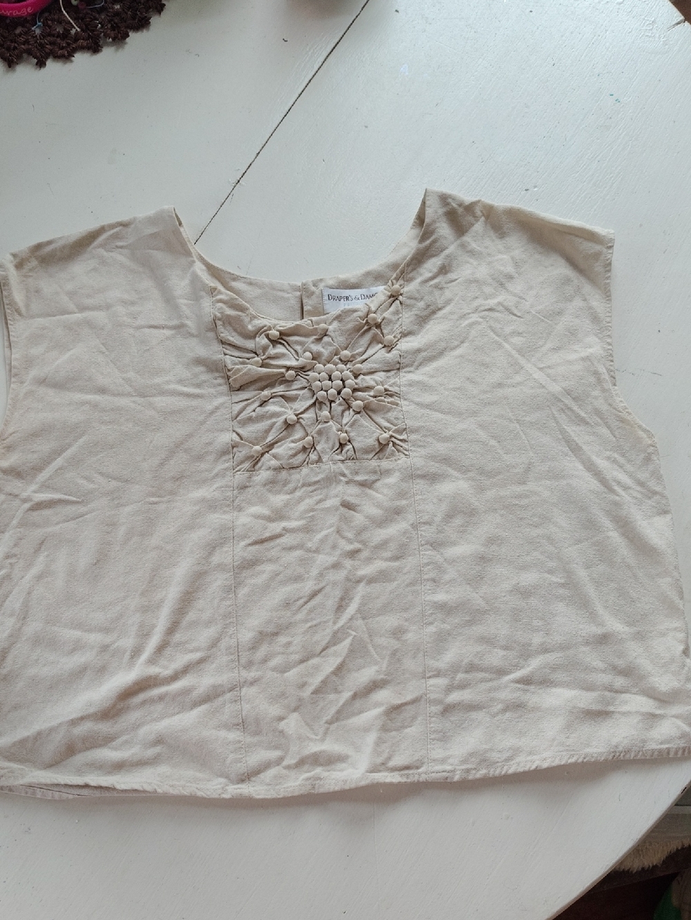 Vintage 1990s Light Beige Sleeveless Silk Top with Front Detail